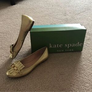 New kate spade New York Gold Leather Fringe Ballet Flats size 6.5